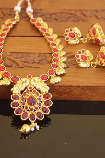 Designer gold plated peacock necklace set