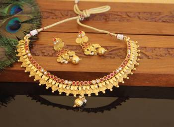 Designer gold plated kempu necklace set 1