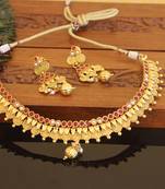 Designer gold plated kempu necklace set