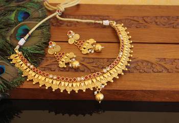 Designer gold plated kempu necklace set 2
