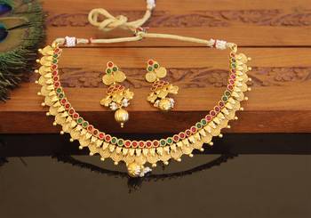 Designer gold plated kempu necklace set 1