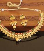 Designer gold plated kempu necklace set