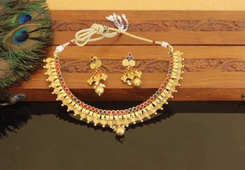 Designer gold plated kempu necklace set 1
