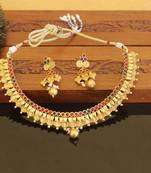 Designer gold plated kempu necklace set