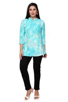 Muslin rayon cotton print with foil short kurtis top 1