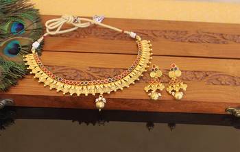 Designer gold plated kempu necklace set 2