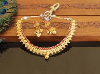 Designer gold plated kempu necklace set 1
