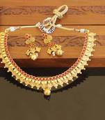 Designer gold plated kempu necklace set