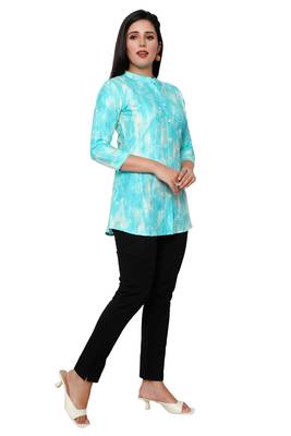Muslin rayon cotton print with foil short kurtis top 4