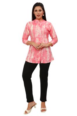 Muslin rayon cotton print with foil short kurtis top 1