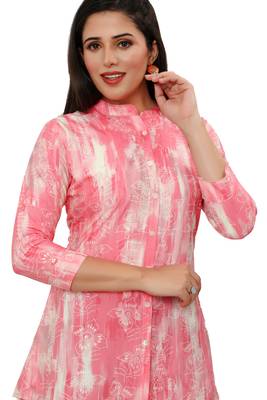 Muslin rayon cotton print with foil short kurtis top 2