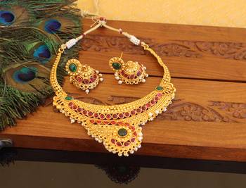 Designer gold plated kempu necklace set 1