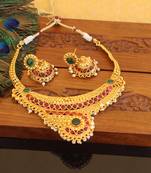 Designer gold plated kempu necklace set