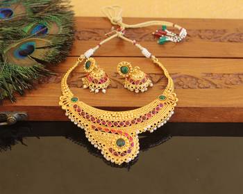 Designer gold plated kempu necklace set 2