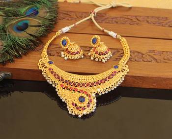 Designer gold plated kempu necklace set 1