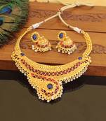 Designer gold plated kempu necklace set