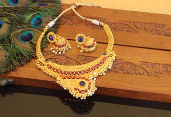 Designer gold plated kempu necklace set 2