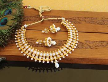 Designer gold plated pearl necklace set 2