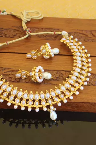 Designer gold plated pearl necklace set