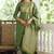 Women green printed poly silk stiched straight kurta trousers suit set