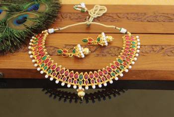 Designer gold plated kempu necklace set 1