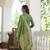 Women green printed poly silk stiched straight kurta trousers suit set