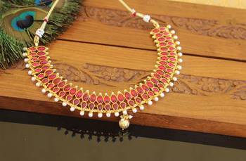 Designer gold plated kempu necklace 1