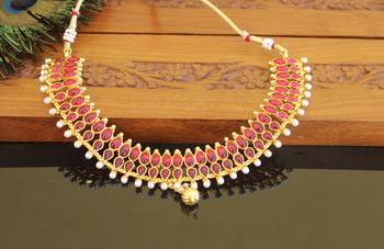 Designer gold plated kempu necklace 2
