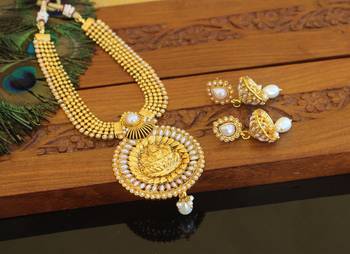Designer gold plated temple necklace set 1