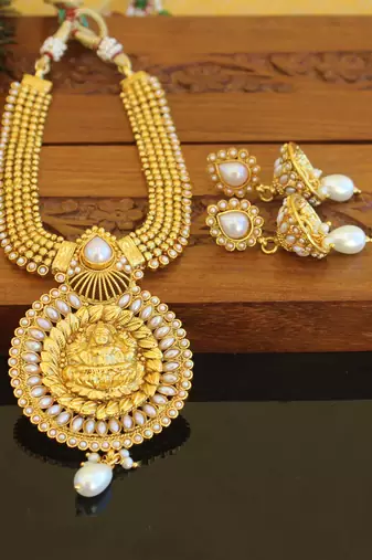 Designer gold plated temple necklace set