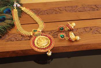 Designer gold plated templekempu necklace set 1