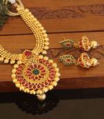 Designer gold plated kempu necklace set