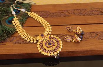Designer gold plated kempu necklace set 1