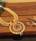 Designer gold plated kempu necklace set