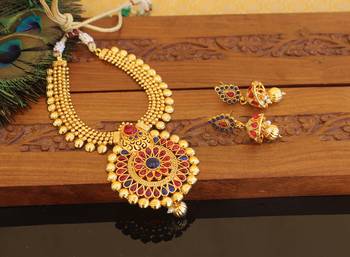 Designer gold plated kempu necklace set 1