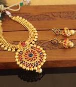Designer gold plated kempu necklace set