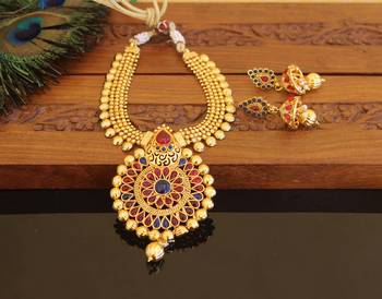 Designer gold plated kempu necklace set 2