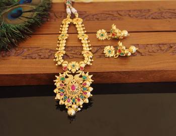 Designer gold plated peacock necklace set 2