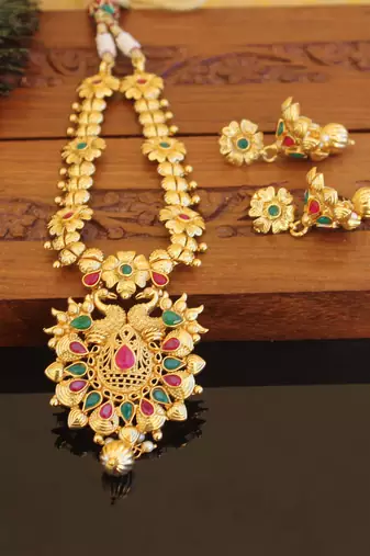 Designer gold plated peacock necklace set