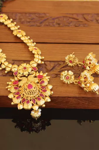 Designer gold plated peacock necklace set
