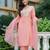 Women pink printed poly silk stiched straight kurta trousers suit set