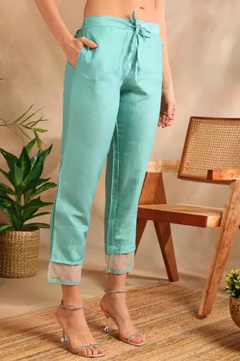 women sea green poly silk solid embroidered straight kurta trouser with dupatta