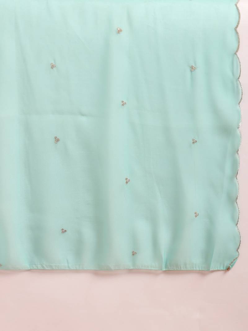 women sea green poly silk solid embroidered straight kurta trouser with dupatta