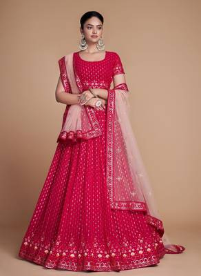 Red Sequins Embroidered Heavy Georgette indian Designer latest design wedding lehenga choli dress 1