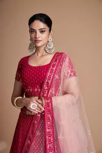 Red Sequins Embroidered Heavy Georgette indian Designer latest design wedding lehenga choli dress