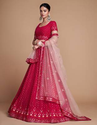 Red Sequins Embroidered Heavy Georgette indian Designer latest design wedding lehenga choli dress 3