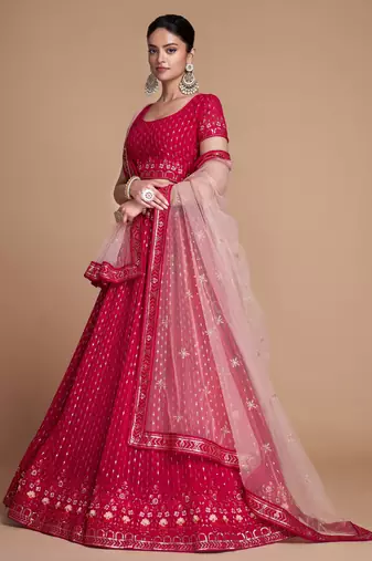 Red Sequins Embroidered Heavy Georgette indian Designer latest design wedding lehenga choli dress