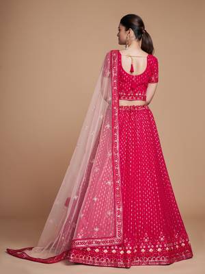 Red Sequins Embroidered Heavy Georgette indian Designer latest design wedding lehenga choli dress 4