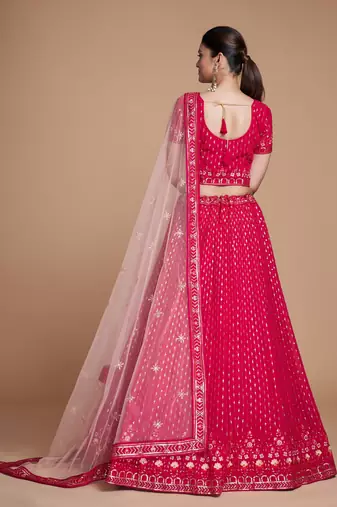 Red Sequins Embroidered Heavy Georgette indian Designer latest design wedding lehenga choli dress