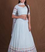 Aqua Blue Heavy Georgette Sequins Embroidered Designer Lehenga Choli For Wedding
